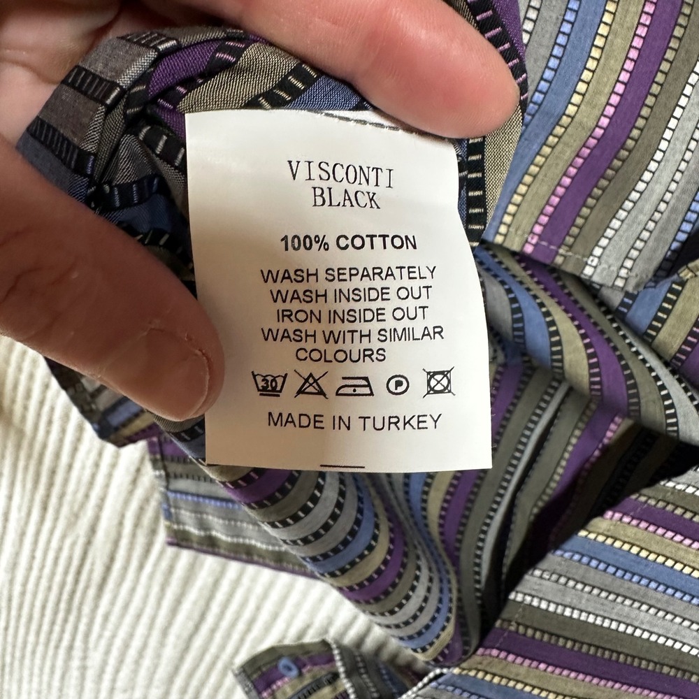 NWT Visconti Black Men's L Long Sleeve Button Down Purple Striped Designer Shirt - Picture 6 of 7